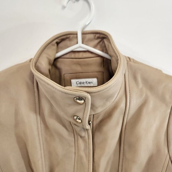 Calvin Klein Women's Moto Tan Genuine Leather Jacket Size Small - Picture 5 of 15